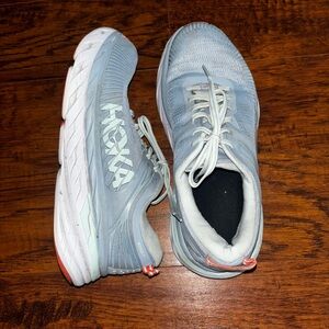 Hoka One One Bondi 7 Blue Fog Blue Glass + Orange Running Shoes Women’s 9D Wide